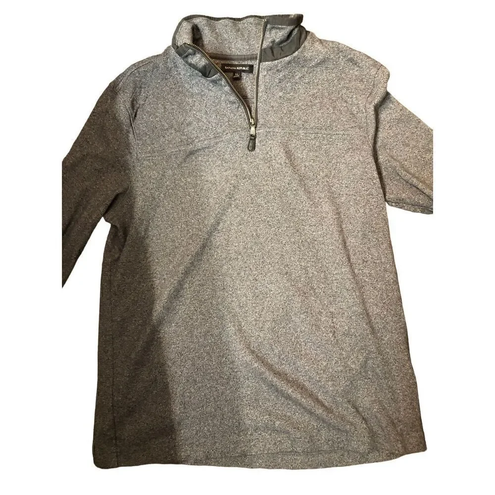 Banana Republic gray pullover with 3/4 zipper and quilted shoulder accent